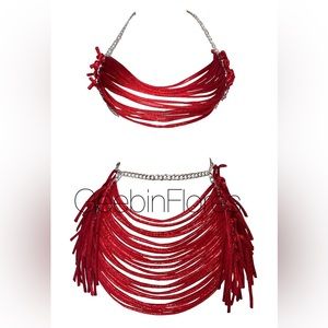 Red Strappy Skirt Set